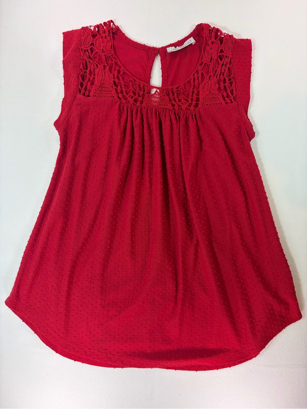 Red Crochet Yoke Sleeveless Women's Top